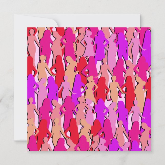 Invitación Silueta de mujeres rosadas (Anverso)