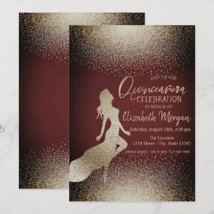 Invitación Silueta de niña elegante chic, quinceañera de conf