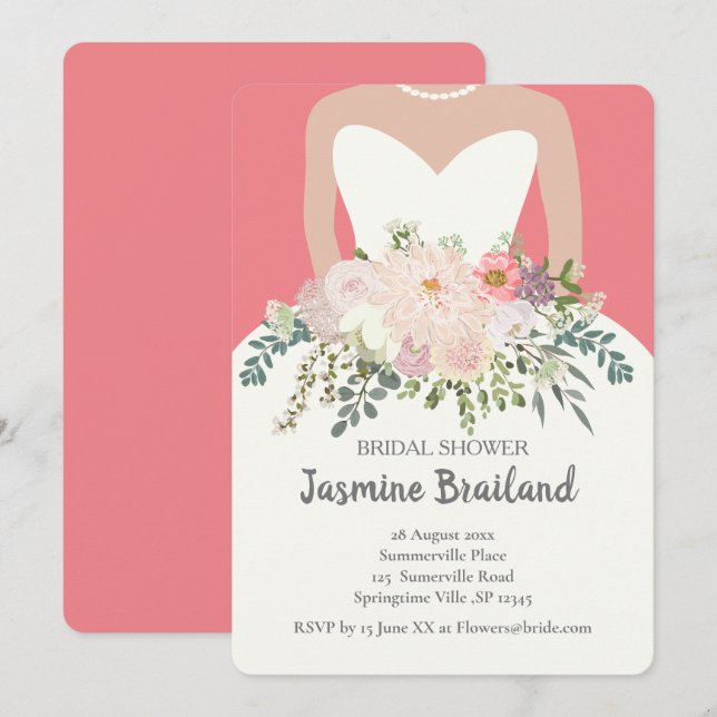 Invitación Silueta de novia con ramo de flores ducha de novia (Anverso / Reverso)