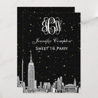 Invitación Silueta de NYC Grabado en Estrella Fuente de Vid D