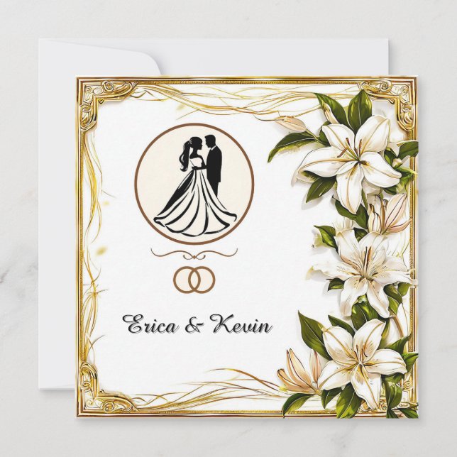 Invitación Silueta de Pareja Floral Elegante (Anverso)