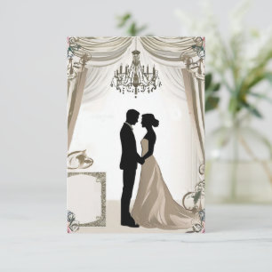Invitación 💍 Silueta de Pareja Romántica con Marco Floral 💍