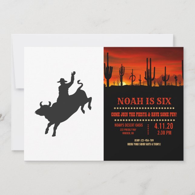 Invitación Silueta de Rodeo Bull Ride (Anverso)