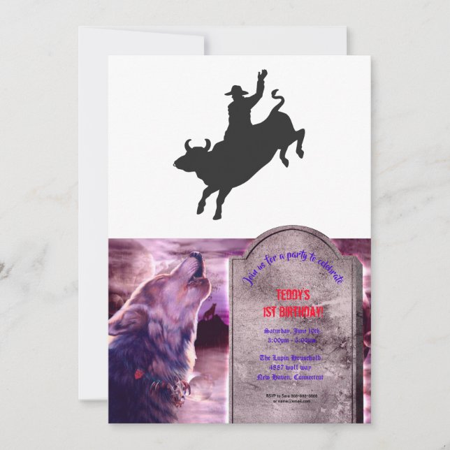 Invitación Silueta de Rodeo Bull Ride (Anverso)