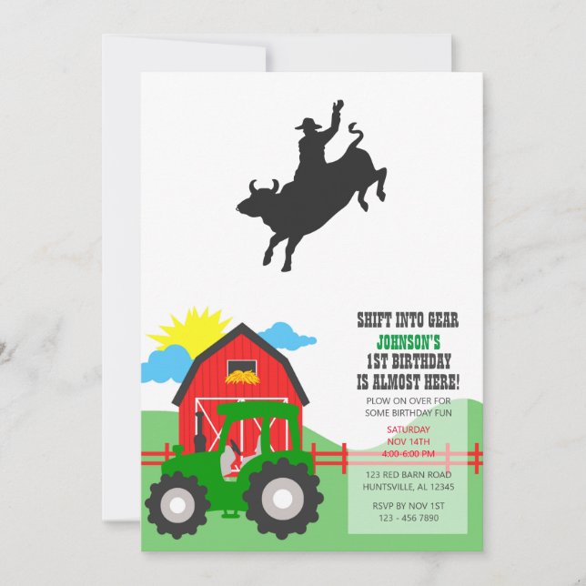 Invitación Silueta de Rodeo Bull Ride (Anverso)