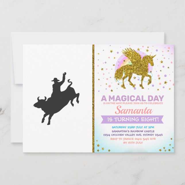 Invitación Silueta de Rodeo Bull Ride (Anverso)