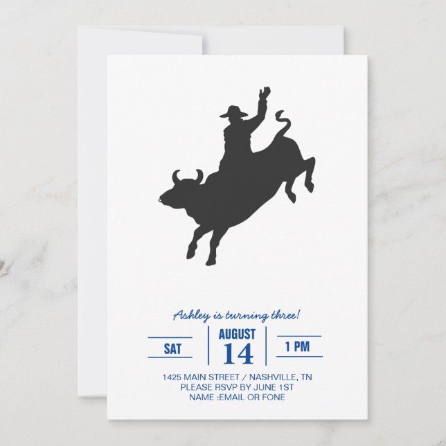 Invitación Silueta de Rodeo Bull Ride (Anverso)