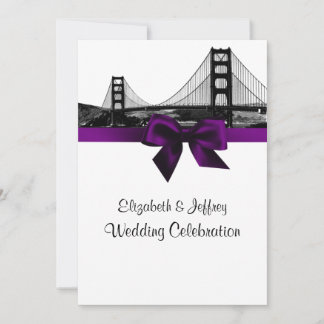 Invitación Silueta de San Fran grabada BW Bodas en púrpura