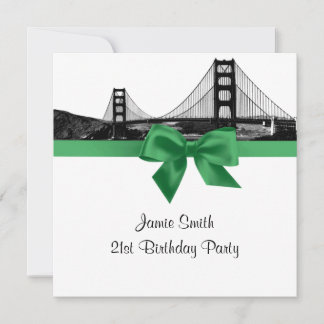 Invitación Silueta de San Fran grabada en BW Jade oscuro SQ C