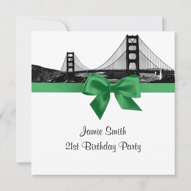 Invitación Silueta de San Fran grabada en BW Jade oscuro SQ C (Anverso)