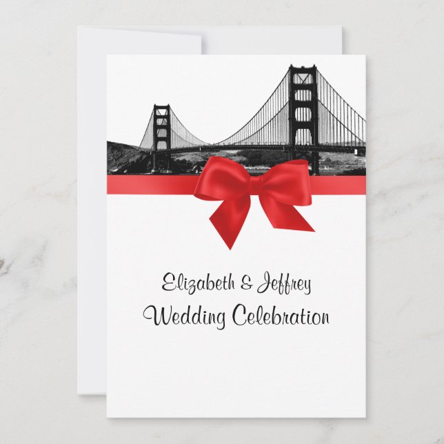 Invitación Silueta de San Francisco grabada BW Boda Roja (Anverso)