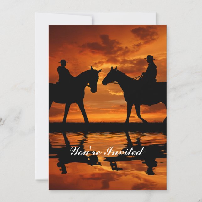 Invitación Silueta de vaquero de Western Sunset Horseback (Anverso)