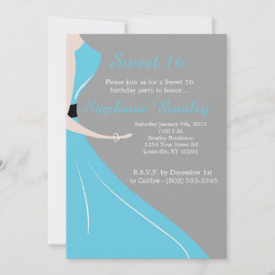 Invitación Silueta de vestir verde azulada dulce 16 cumpleaño