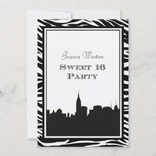 Invitación Silueta del horizonte de NYC #2 Cebra Sweet 16