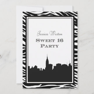 Invitación Silueta del horizonte de NYC #2 Cebra Sweet 16