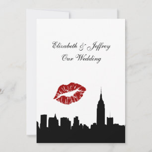 Invitación Silueta del horizonte de NYC, beso ESB #1 BW boda