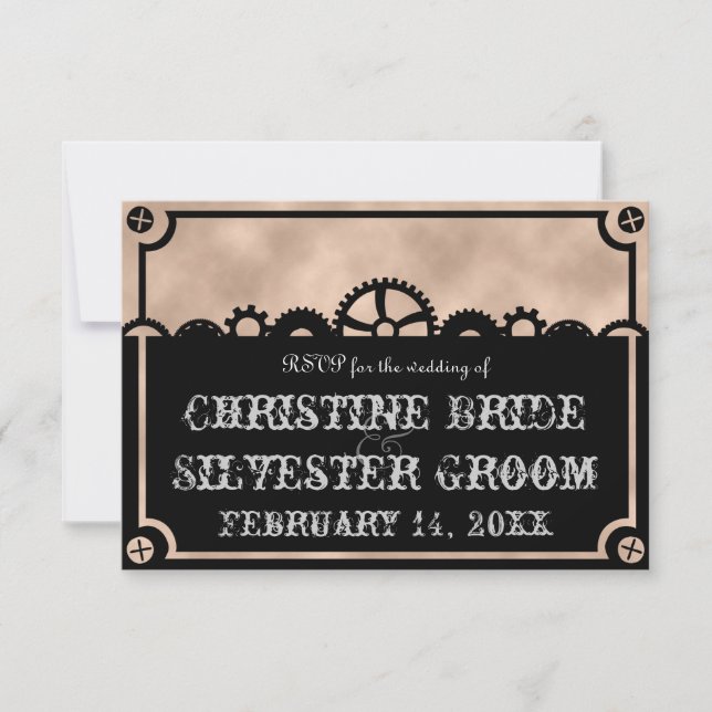 Invitación Silueta del mecanismo, 3,5"" rsvp del boda x5 (Anverso)