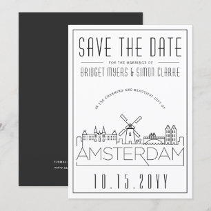 Invitación Silueta Estilizada de Amsterdam para Boda Fecha pa