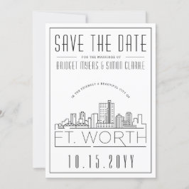 Invitación Silueta Estilizada de Fort Worth para Boda Aviso d