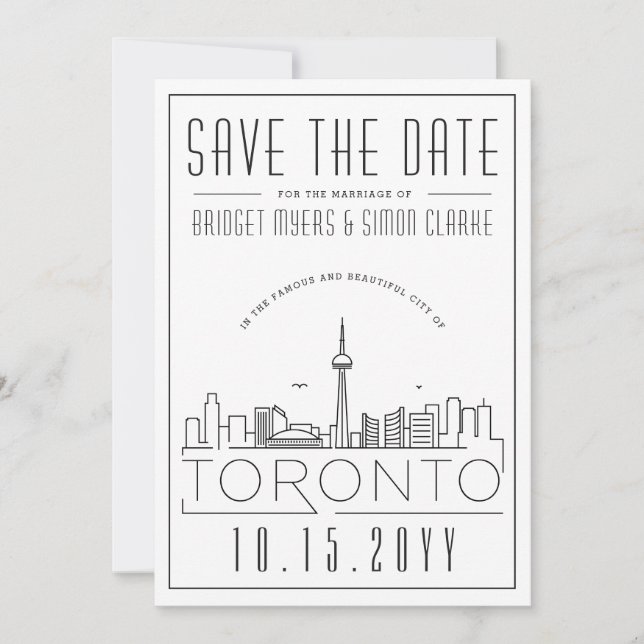 Invitación Silueta Estilizada de Toronto para Boda Aviso de F (Anverso)