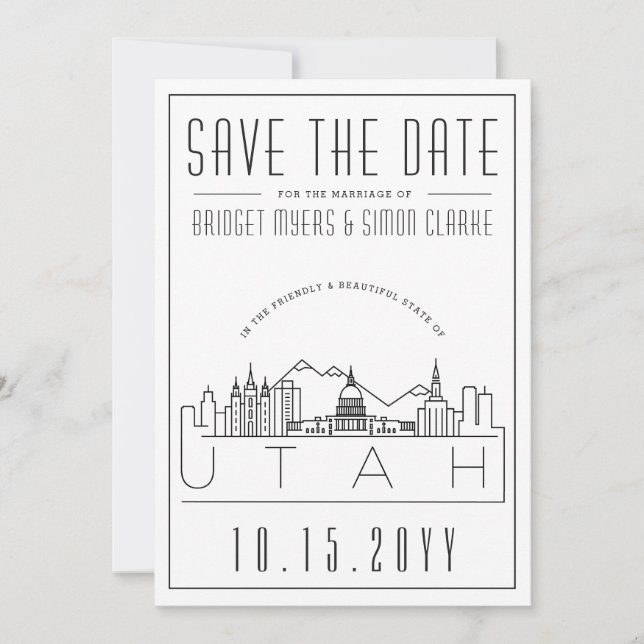Invitación Silueta Estilizada de Utah para Boda, Salva la Fec (Anverso)