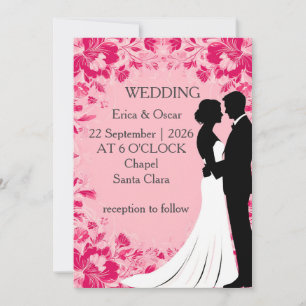 Invitación 🌸 Silueta Floral de Boda con Flores Rosas