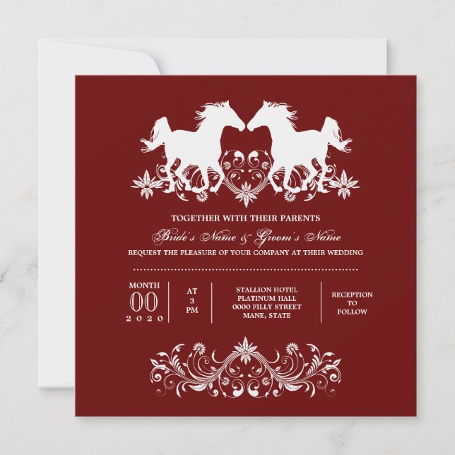 Invitación Silueta moderna de caballo giratoria floral (Anverso)