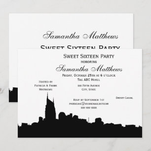 Invitación Silueta Negra de Nashville para Sweet 16