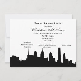 Invitación Silueta Negra del Horizonte de Filadelfia Sweet 16