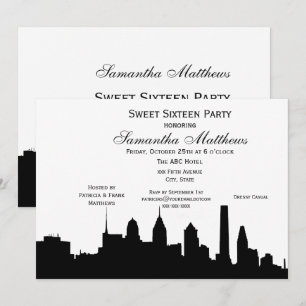 Invitación Silueta Negra del Horizonte de Filadelfia Sweet 16