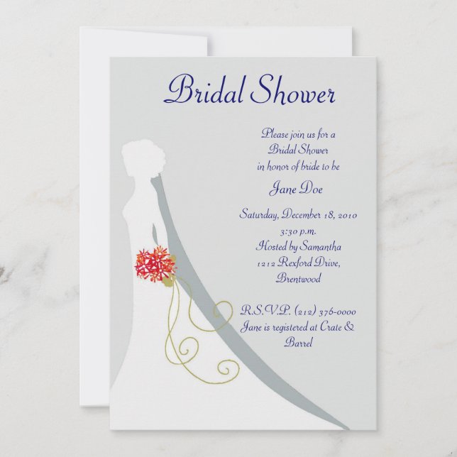 Invitación Silueta nupcial de la novia de la ducha (Anverso)