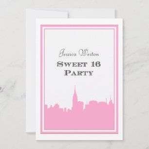 Invitación Silueta rosa del horizonte de la ciudad de Nueva Y
