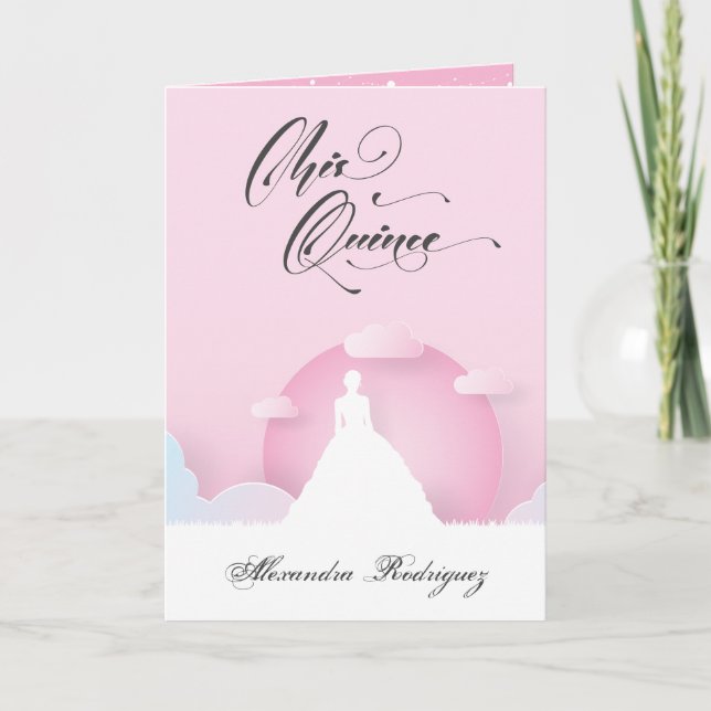 Invitación Silueta rosa y blanca con quinceanera lunar (Anverso)