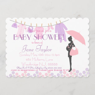 Invitación Silueta rosada y púrpura Baby Shower