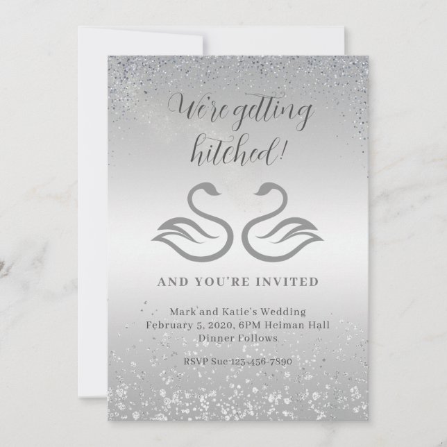 Invitación Siluetas de cisne en el centro y lluvia de diamant (Anverso)