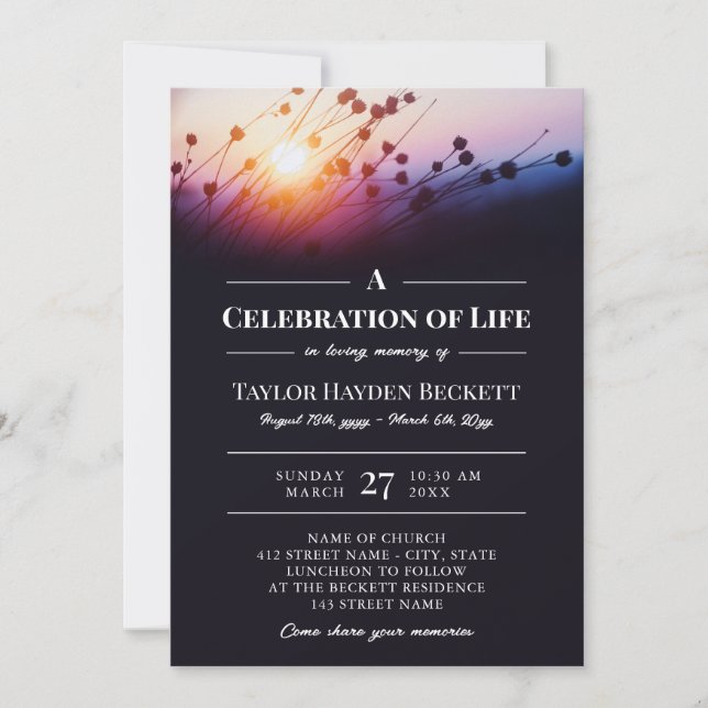 Invitación Siluetas florales en la celebración de la vida al  (Anverso)