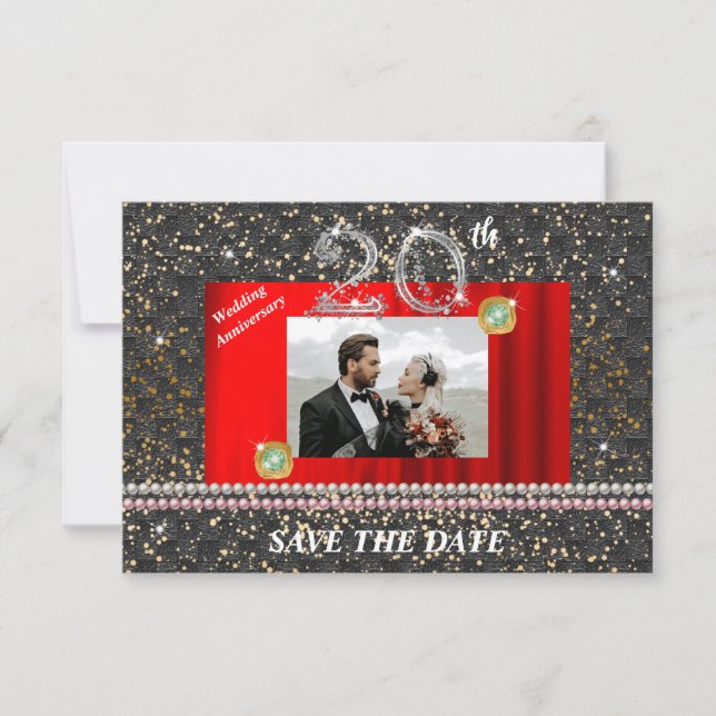 Invitación Silver 20° aniversario Boda Perlas tejidas de negr (Anverso)