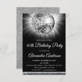 Invitación Silver 40.º Fiesta de cumpleaños Disco Ball