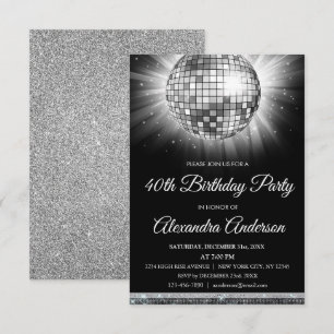 Invitación Silver 40.º Fiesta de cumpleaños Disco Ball