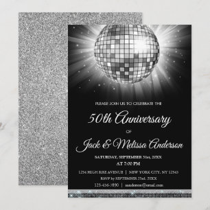 Invitación Silver 50th Anniversary Party Disco Ball