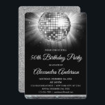 Invitación Silver 50th Birthday Party Silver Disco Ball<br><div class="desc">Silver Fiesta 50º cumpleaños Silver Disco Ball Invitación a la fiesta. La invitación a la fiesta de cumpleaños 50 de Silver y Black es perfecta para una fiesta de cumpleaños 50.</div>