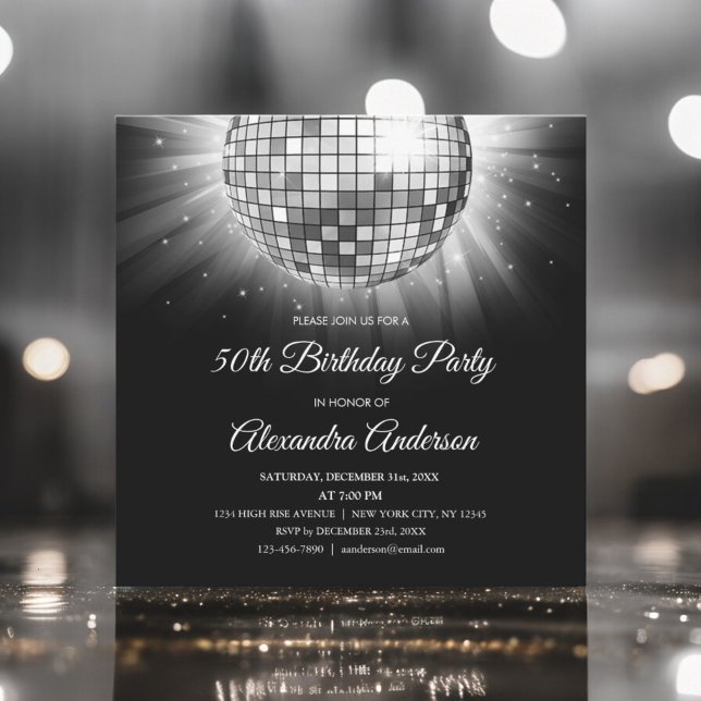 Invitación Silver 50th Birthday Party Silver Disco Ball (Subido por el creador)