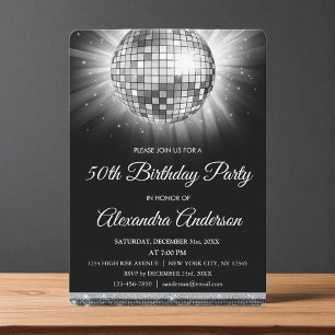 Invitación Silver 50th Birthday Party Silver Disco Ball