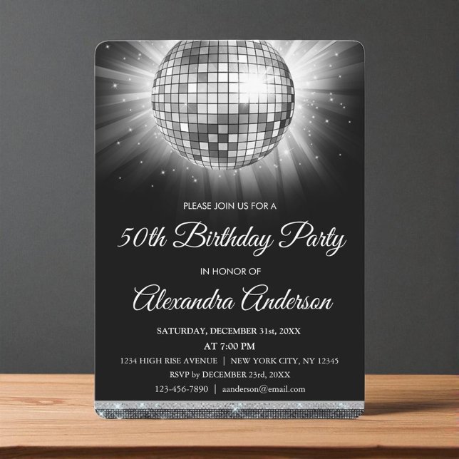 Invitación Silver 50th Birthday Party Silver Disco Ball (Subido por el creador)