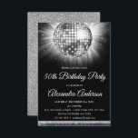 Invitación Silver 50th Birthday Party Silver Disco Ball<br><div class="desc">Silver Fiesta 50º cumpleaños Silver Disco Ball Invitación a la fiesta. La invitación a la fiesta de cumpleaños 50 de Silver y Black es perfecta para una fiesta de cumpleaños 50.</div>
