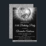 Invitación Silver 50th Birthday Party Silver Disco Ball<br><div class="desc">Silver Fiesta 50º cumpleaños Silver Disco Ball Invitación a la fiesta. La invitación a la fiesta de cumpleaños 50 de Silver y Black es perfecta para una fiesta de cumpleaños 50.</div>