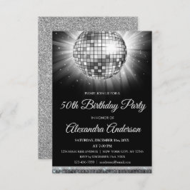 Invitación Silver 50th Birthday Party Silver Disco Ball