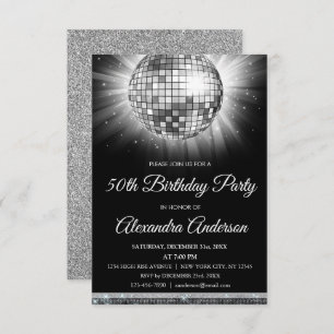 Invitación Silver 50th Birthday Party Silver Disco Ball