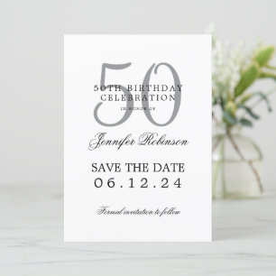 Invitación Silver 50th Birthday Save Date con detalles