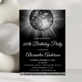 Invitación Silver 60th Birthday Party Silver Disco Ball